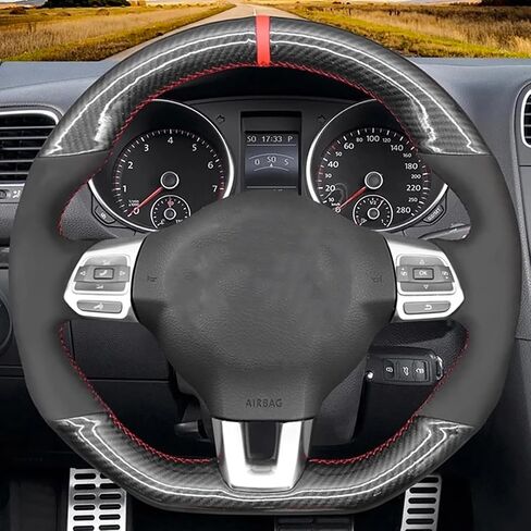 Loncky Custom Fit Stitched Black Genuine Leather Steering Wheel Cover for VW GTI 2010 2011 2012 2013 2014 / VW Jetta GLI 2012-2014 / VW Golf R 2012 2013 for VW Tiguan R-Line 2014-2016 Accessories in Saudi Arabia