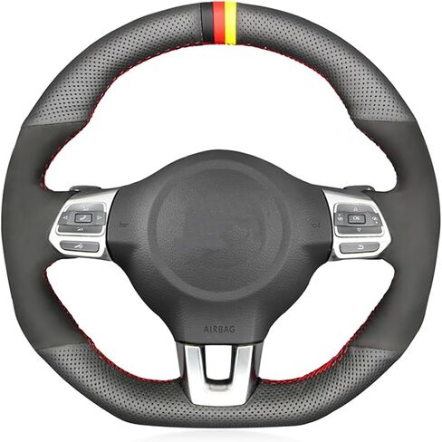 Loncky Custom Fit Stitched Black Genuine Leather Steering Wheel Cover for VW GTI 2010 2011 2012 2013 2014 / VW Jetta GLI 2012-2014 / VW Golf R 2012 2013 for VW Tiguan R-Line 2014-2016 Accessories in Saudi Arabia
