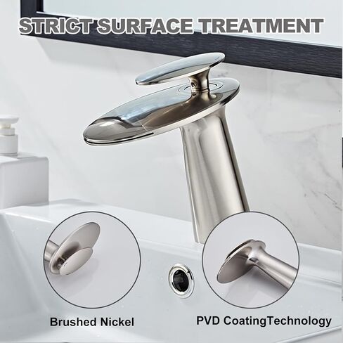 Wovier Brushed Nickel Waterfall Bathroom Sink Faucet with Supply Hose,Single Handle Single Hole Vessel Lavatory Faucet,Slanted Body Basin Mixer Tap Tall Body Commercial in Kuwait
