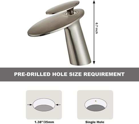 Wovier Brushed Nickel Waterfall Bathroom Sink Faucet with Supply Hose,Single Handle Single Hole Vessel Lavatory Faucet,Slanted Body Basin Mixer Tap Tall Body Commercial in Kuwait
