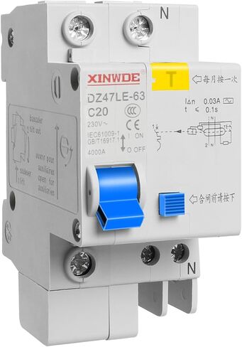 Aopin 1 Poles 20A 230V قاطع دائرة مصغر ذو جهد منخفض DZ47-63 DIN حامل السكك الحديدية، قاطع الدائرة الحالي المتبقي وتسرب الحمل الزائد وحماية الدائرة القصيرة مفتاح الهواء قطعة واحدة in Kuwait