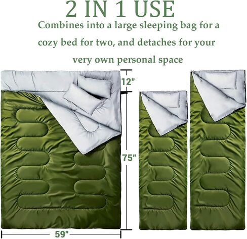 Sleeping Bags for Adults 2 Person, Ohuhu Double Sleeping Bags for Adults with 2 Pillows Fall Winter Cold Weather Waterproof Sleeping Bag for Family Teen Outdoor Camping Hiking Backpacking in Saudi Arabia