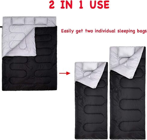Sleeping Bags for Adults 2 Person, Ohuhu Double Sleeping Bags for Adults with 2 Pillows Fall Winter Cold Weather Waterproof Sleeping Bag for Family Teen Outdoor Camping Hiking Backpacking in Saudi Arabia