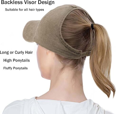 قبعات البيسبول ذيل حصان عارية الذراعين للنساء قبعات الشعر المجعد قابل للتعديل القطن قبعة للوقاية من الشمس قبعة فوضوي كعكة ذيل حصان in Kuwait