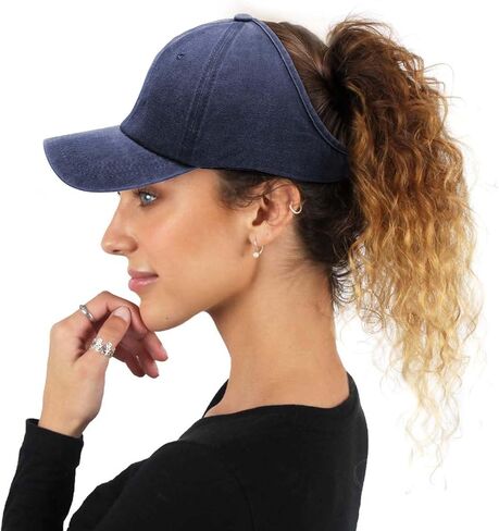 قبعات البيسبول ذيل حصان عارية الذراعين للنساء قبعات الشعر المجعد قابل للتعديل القطن قبعة للوقاية من الشمس قبعة فوضوي كعكة ذيل حصان in Kuwait