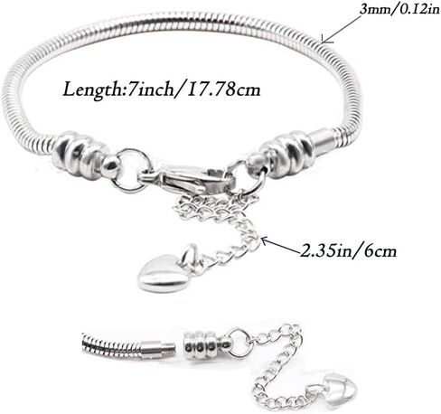 Snake Chain Bracelets with Heart Lobster Stainless Steel Clasp Extender Chain for Pandora Charm Bead Women Mom Daughter Birthday in Saudi Arabia
