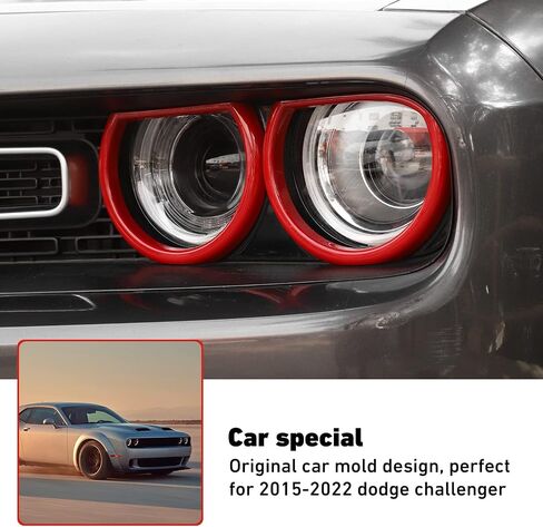 Linskip Front Headlight Ring Trim Compatible with Dodge Challenger 2015 2016 2017 2018 2019 2020 2021 2022 2023, Challenger Headlight Bezel Cover, Challenger Exterior Accessories(red) in Saudi Arabia
