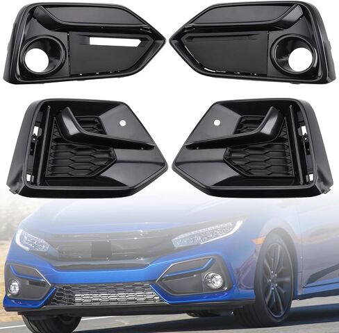 غطاء خفيف للضباب الأمامي والخلفي من MotorFansClub مناسب لسيارة Honda Civic Si ذات 4 أبواب سيدان 2016 2017 2018 2019 2020 2021 مصباح الضباب المصد السفلي إطار الإطار in Saudi Arabia