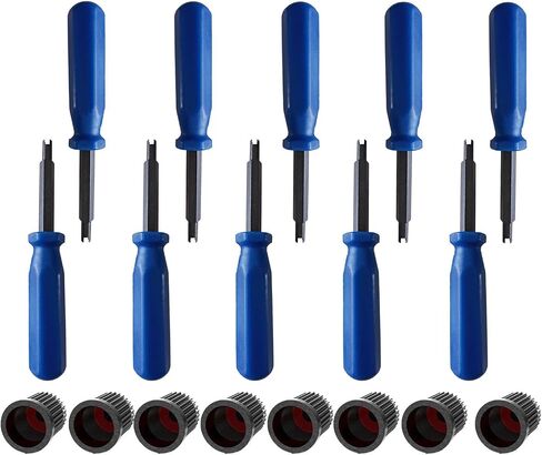 10Pcs 6523339 Screwdriver Valve Core w/ 8 Tire Valve dust Cap for Car Motorcycle Truck Bike Screwdriver Valve Stem Remover Tire Core Repair Install Tool 6523339 (10Pcs Short Blue Handle) in Saudi Arabia
