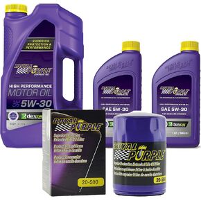زيت المحرك الاصطناعي Royal Purple SAE 5W-30 - 7 كوارت وفلتر زيت ممتاز ممتد العمر 20-500 in Kuwait