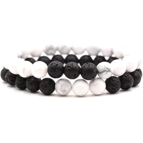 Caiyao 2Pcs Matte Lava Rock Volcanic Stone Beads Stretch Bracelet Stacking Essential Oil Diffuser Tiger Eye Seed Energy Yoga Bracelet for Men Women Stress Relief Aromatherapy Jewelry