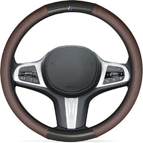 Carbon Fiber Pattern Steering Wheel Cover for BMW, Car Steering Wheel Covers for BMW Interior Accessories, Non-Slip Leather Steering Wheel Custom Three-Color Design