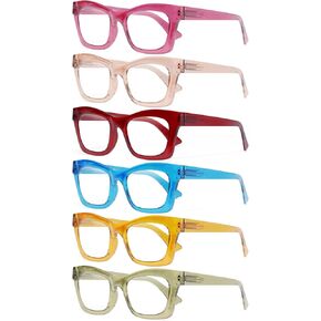 CCVOO 6 Pack Oprah Style Reading Glasses for Women Blue Light Blocking Computer Square Readers with Spring Hinge Men (A4 Mix, 1.5)