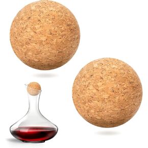 2.4inch Wine Cork Ball Wooden Cork Ball Stopper for Wine, Glass Decanter Stopper 2 Pieces, Decanter Stopper Replacement for Wine Carafe Decanter Bottle Replacement