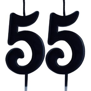 Black 55th Birthday Candle, Number 55 Years Old Candles Cake Topper, Woman Or Man Party Decorations, Supplies