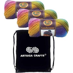 Lion Brand Landscapes Blue Lagoon 545-207 (3-Skeins - Same Dye Lot) Worsted Medium #4 Acrylic Yarn for Crocheting and Knitting - Bundle with 1 Artsiga Crafts Project Bag