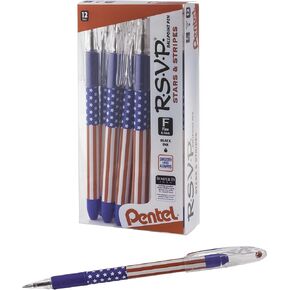 Pentel RSVP Ballpoint Pen, (0.7mm) Fine Line, Flag Barrel, Black Ink,(12 count)