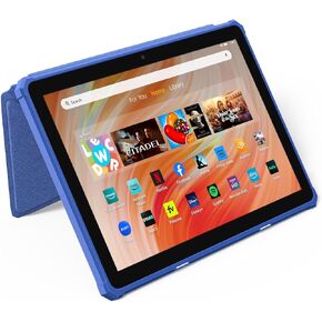 حافظة MoKo تناسب أجهزة الكمبيوتر اللوحية Amazon Kindle Fire HD 10 الجديدة كليًا (الجيل الثالث عشر، إصدار 2023) مقاس 10.1 بوصة، وغطاء أوريغامي واقف مع غطاء خلفي مغناطيسي من البولي كربونات، أسود من قماش الدنيم