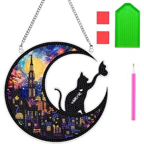 Liccyy Hanging 5D Special-Shaped Diamond Art Painting Set for Adults Beginners with Tools, DIY Crystal Suncatcher Drill Art Paints by Number Window Pendantsfor Home Garden Wall Ornament Decor,Cat