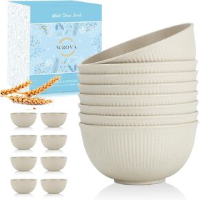 Wheat Straw Bowl Sets,8 PCS Unbreakable Cereal Bowl 26 OZ,Microwave and Dishwasher Safe Bowls,Bowl Sets BPA Free Eco Friendly Bowl for Serving Soup,Oatmeal and Salad Spring Series