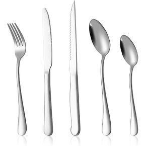 20-Piece Silverware Set Service for 4, Food Grade Stainless Steel Flatware Cutlery Set Kitchen Utensils Set with Steak Knives For Home Restaurant Hotel, Mirror Polished
