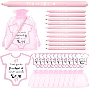 TaoBary 50 Sets Baby Shower Pens Bulk Pink It's A boy Ballpoint Pens Baby Shower Favors with Thank You Cards and Organza Bags Gender Reveal Guests Decorations