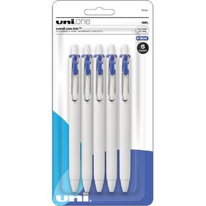 uniball one Retractable Gel Pens, Medium Point (0.7mm), Blue Ink, 5 Pack