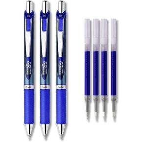 Pentel EnerGel Deluxe RTX Liquid Gel Ink Pen Set Kit, Pack of 3 with 4 Refills (Blue - 0.5mm)