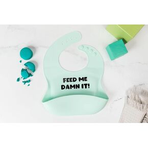 Silicone Baby Bib Infant Toddler Feeding | Funny Humorous Gift Feed Me Damn It | Waterproof, Durable, Adjustable, Soft!…