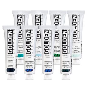 Golden Acrylics Heavy Body Acrylic Paint, Phthalo, Set of 8 Colors, Blue (GS), Blue (RS), Green (BS), Green (YS), Turquoise, Light Turquoise, Light Blue, Light Green, 2 Ounce Tubes