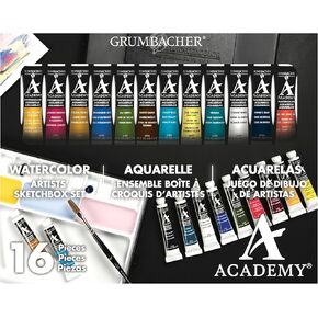 Grumbacher Academy Watercolor Paint, 7.5ml/0.25 oz. Tube, 10-Color Set