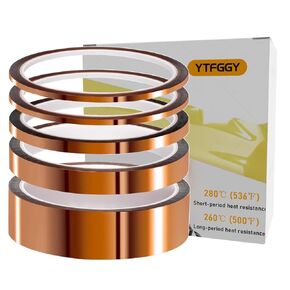 YTFGGY High Temp Tape, 5 Pack Polyimide Tape Multi-Sized 1/8", 1/6",1/4", 1/2", 1"- No Residue Heat Resistant Tape for Sublimation, Protecting CPU, PCB Circuit Board