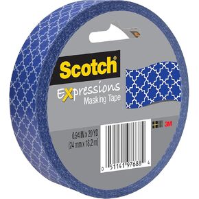 Scotch Expressions Masking Tape, .94 in x 20 yd, Blue Quatrefoil, 6 Rolls