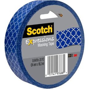 Scotch Expressions Masking Tape, .94 in x 20 yd, Blue Quatrefoil, 6 Rolls