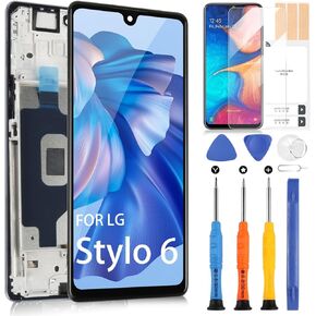 for LG Stylo 6 Screen Replacement Q730 LCD Display Q730AM Q730TM Q730NM 2020 Screen Touch Glass Digitizer Assembly with Repair Tools(Black with Frame,6.8 inch)