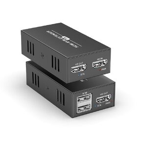 موسع HDMI KVM USB 1080P عبر كابل Cat5e/6/Ethernet واحد بطول 50 مترًا (164 قدمًا) يدعم HDMI1.3 HDCP1.3، للإشارات عن بعد للتحكم في الماوس ولوحة المفاتيح