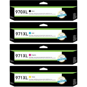 970XL / 971XL High-Yield Ink Cartridges (4 Pack, Black/Cyan/Magenta/Yellow) Lenkto Compatible Ink Replacement for HP 970 971 Ink Cartridges for OfficeJet Pro X451dw X451dn X476dw X476dn X576dw X551dw