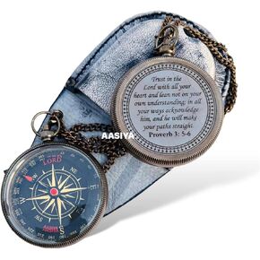 Trust in The Lord with All Your Heart -Proverbs 3: 5-6 Quote Engraved Compass with Leather Case,Camping Gift Compass, Graduation Day Gifts-Graduation Gifts 2023 Compass for Women Mens Boy Girls