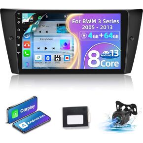 [8-Core 4+64G] Android 13 Stereo for BMW 3 Series E90 E91 E92 E93 2005-2012 - 9 Inch IPS Touchscreen DSP Audio - Wireless Carplay & Android Auto, GPS, WiFi, EQ, Custom Homepage + AHD Backup Camera