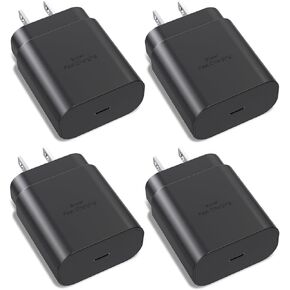 Samsung Galaxy S24 S23 S22 USB C Charger Block 25W PD Super Fast Charger Type C Wall Plug Adapter Quick Charging for Samsung Galaxy S24/S23/S22/S21/S20/Z Fold 3/4/5/Note20-4Pack Black