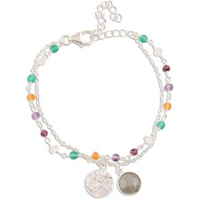 NOVICA Artisan Handmade Multigemstone Bracelet Sterling Silver from India Rainbow Moonstone Onyx Garnet Amethyst Link Charm Birthstone 'Colorful Charm'
