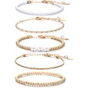 Dainty Gold Chain Bracelets Set for Women, Silver Stackable Bracelets Gold Layered Bracelets Trendy Jewelry