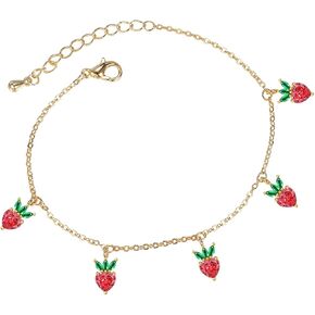 AOEDEJ Sweet Fruit Basket Bracelet for Women 14K Gold Plated Cubic Zirconia Apple Cherry Grape Charm Bracelet Adjustable