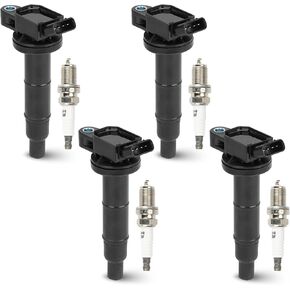 4PCS Ignition Coil Pack with 4PCS Iridium Spark Plug Compatible with Toyota Camry Corolla Highlander Matrix RAV4 Solara Lexus HS250h Pontiac Vibe Scion xB tC 2.4L L4, Replace for UF333 C1330