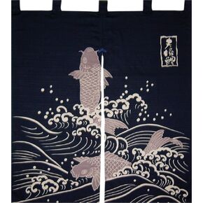 Made in Japan Indigo Dyeing Married Couple Carp Noren Curtain Tapestry