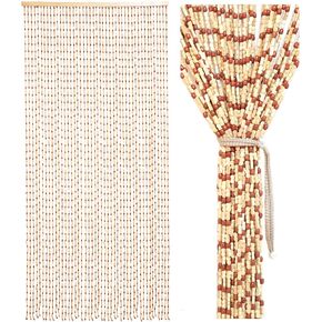 45 Strands Beaded Curtain Bamboo Curtains for Doorways Handmade Beaded Curtain Bamboo and Wooden Room Devider Hanging Boho Beaded Curtain 35.4" x 79", Deep Colour