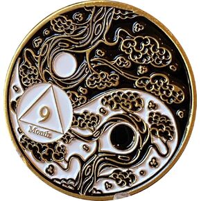 RecoveryChip 9 Month AA Medallion Sakura Tree Cherry Blossom Ying Yang Black and White Serenity Prayer Medallion