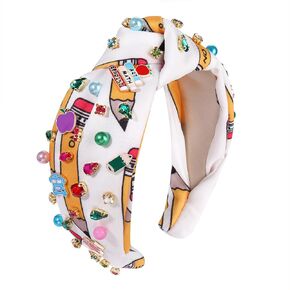 boderier Teacher Headbands for Women Beaded Crystal Knotted Headband Pencil Apple Headband Teacher Hair Accessories (Crystal Beaded)