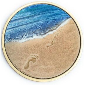 Footprints in The Sand Tropical Blue Color on Bronze Medallion Chip Pocket Token
