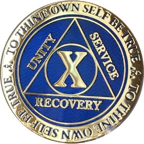 RecoveryChip 10 سنوات منعكس مطلي بالذهب الأزرق ميدالية AA لمدمني الكحول المجهولين شريحة الرصانة